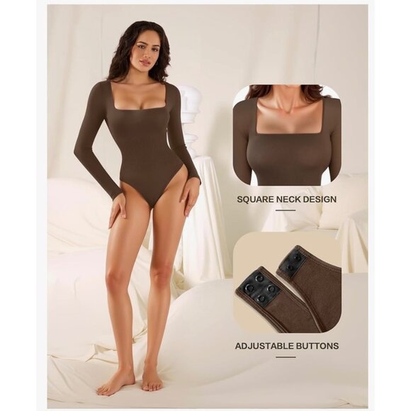 ✅ 3/$20 Sale-CLOZOZ Sz Sm Bodysuit - Brown Shapewear Square Neck Brand New! - Picture 1 of 6